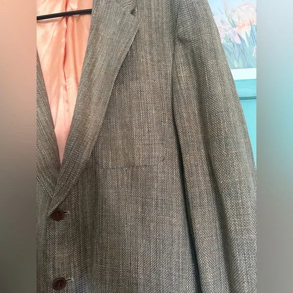 The Territory Ahead 46R Brown Burlap Style Blazer 3 Button Made in USA Vintage